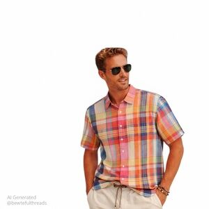 Tommy Bahama L Multicolour Linen Plaid Short Sleeve Shirt